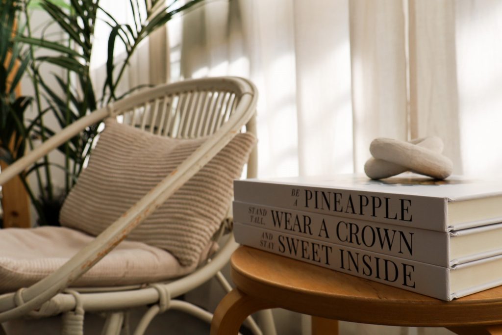 faux books in a cozy reading nook